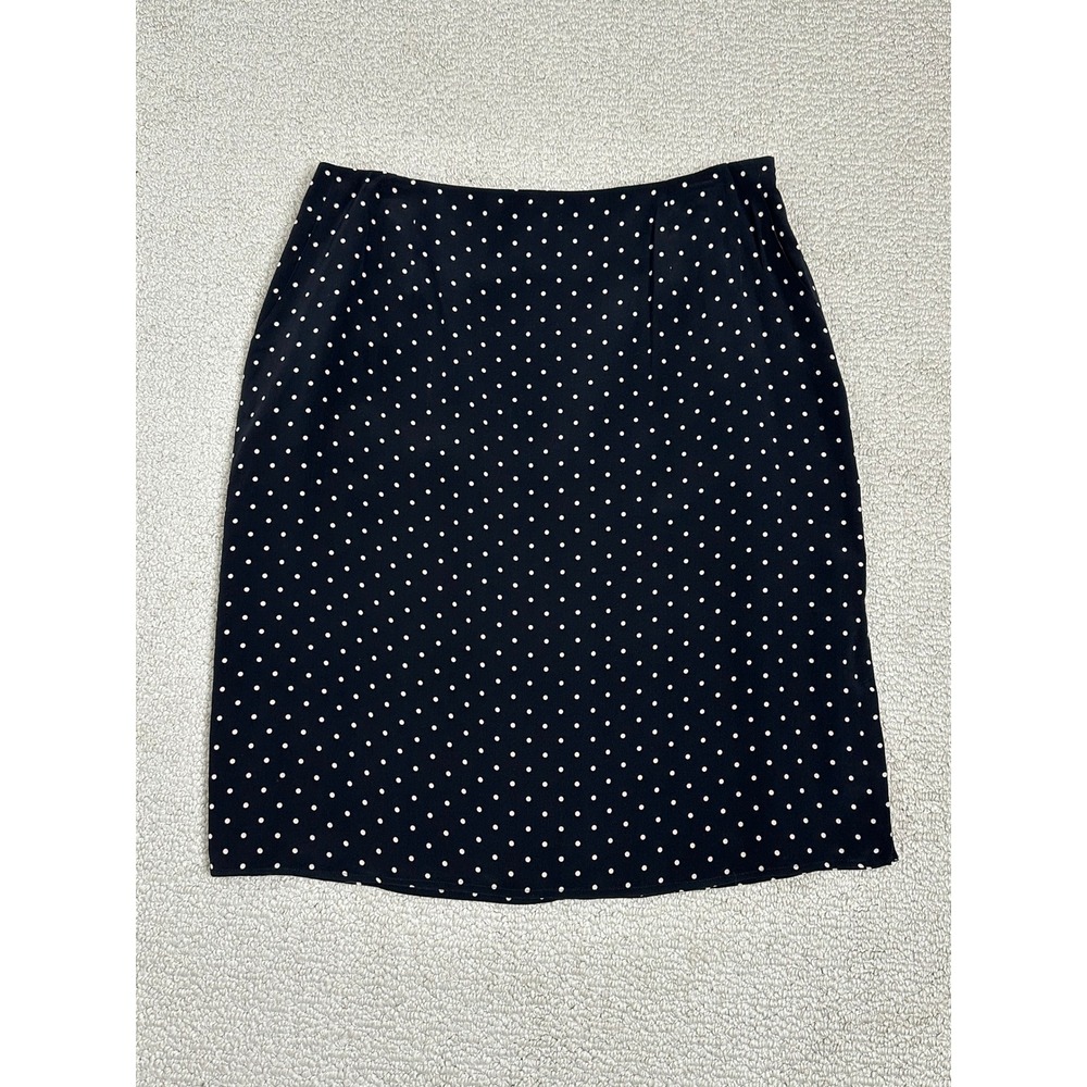 Crossing Pointe Silk Polka Dot Pencil Skirt Size 14 Black White Slit Chic Office